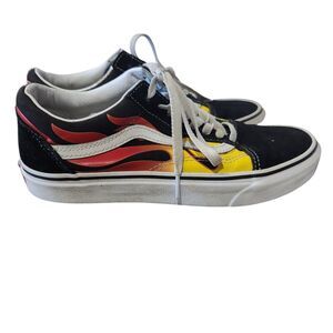 Vans Old Skool Mens Sz 7 Black Red Yellow Flame Skater Shoe High Top Maximalist